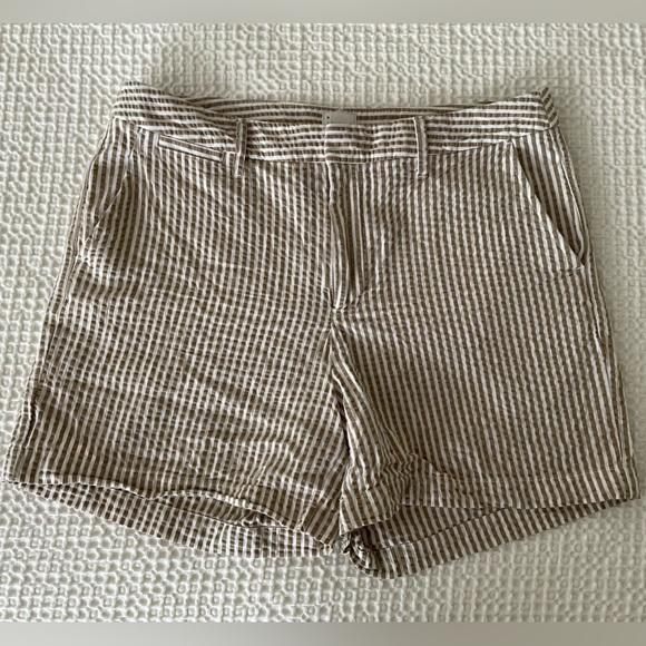A NEW DAY Seersucker Striped Chino Shorts in Tan & Brown Stripe Coastal Size 6 - Picture 5 of 7
